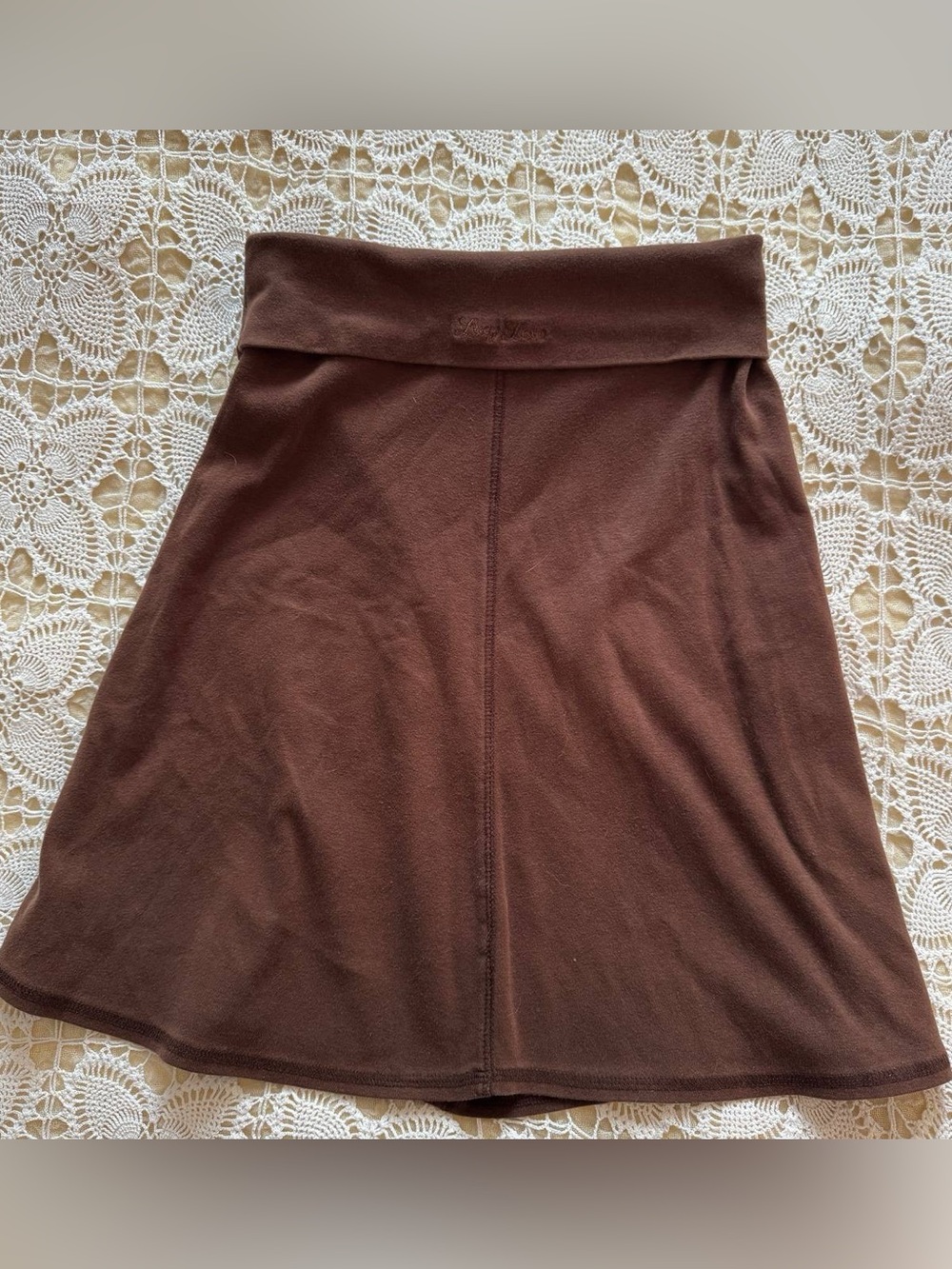 Vintage Lucy Love Brown Fold-Over Waist A-Line Skirt